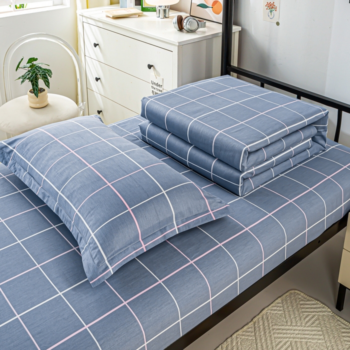 91家纺网 家纺一手货源 找家纺 上学郎家居 2025新款全棉13372学生三件套100棉单人床纯棉六件套学生宿舍床上用品 素雅格调