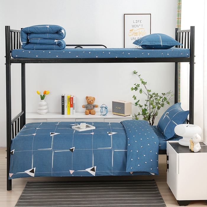 91家纺网 家纺一手货源 找家纺 乐旗家纺 2025新款A类AB版全棉环保印花学生上下铺宿舍三件套六件套 趣味几何