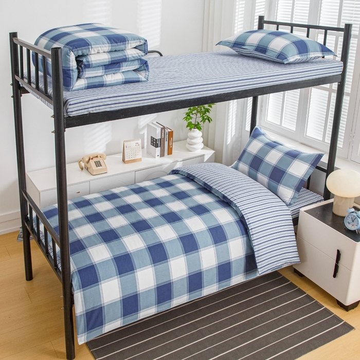 91家纺网 家纺一手货源 找家纺 乐旗家纺 2025新款A类AB版全棉环保印花学生上下铺宿舍三件套六件套 蓝色记忆