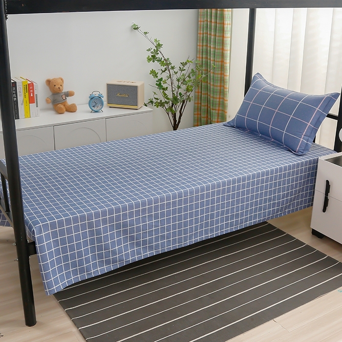 91家纺网 家纺一手货源 找家纺 乐旗家纺 2025新款A类AB版全棉环保印花学生上下铺宿舍三件套六件套 素雅格调-蓝