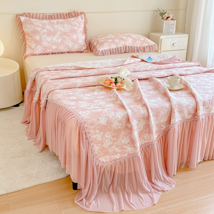 91家纺网 家纺一手货源 找家纺 慧菲 2025新款床盖款凉席三件套-玫瑰 玫瑰-粉