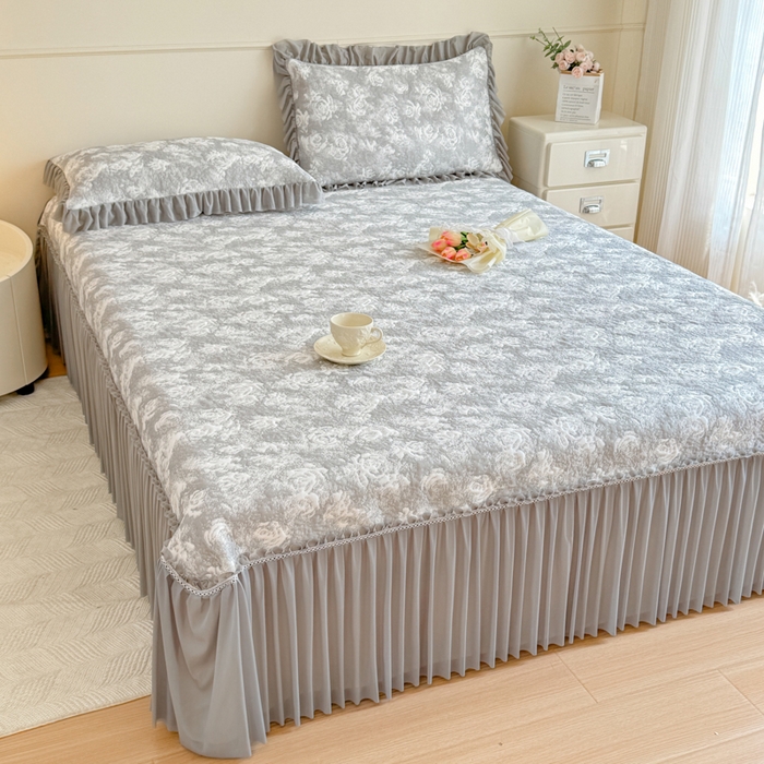 91家纺网 家纺一手货源 找家纺 慧菲 2025新款床盖款凉席三件套-玫瑰 玫瑰-灰