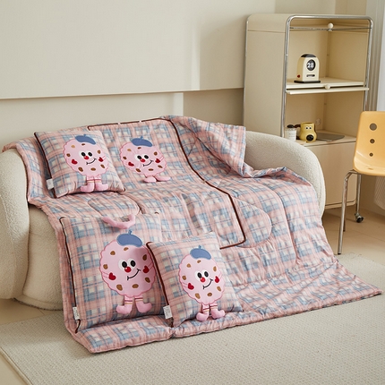 宝马家纺（原梦童画） 2025新款全棉四季款小饼干抱枕被 小饼干-蓝粉