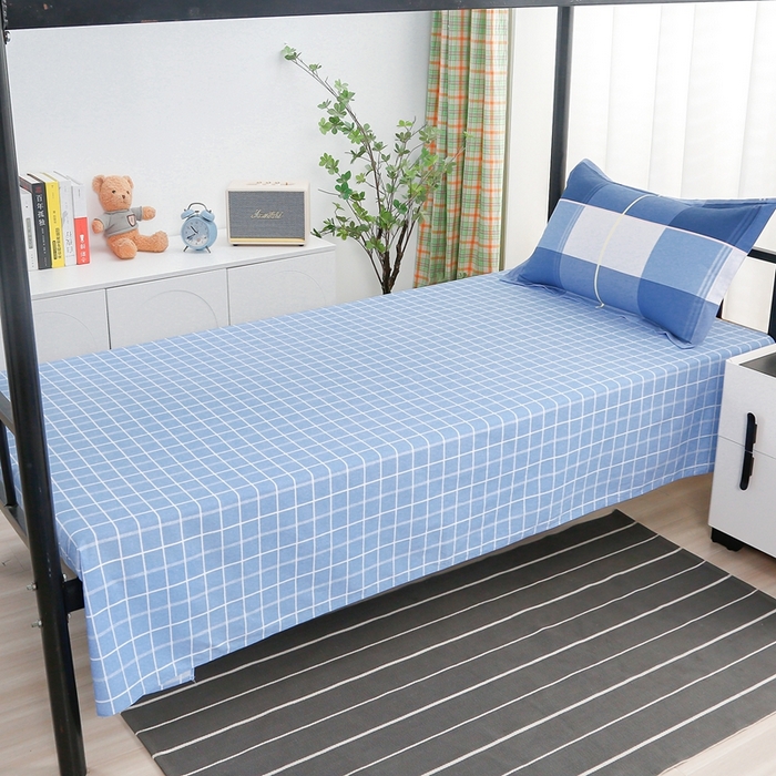 91家纺网 家纺一手货源 找家纺 乐旗家纺 2025新款A类AB版全棉环保印花学生上下铺宿舍三件套六件套 蓝调青春