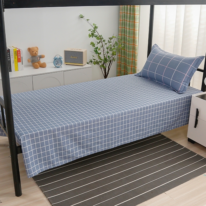 91家纺网 家纺一手货源 找家纺 乐旗家纺 2025新款A类AB版全棉环保印花学生上下铺宿舍三件套六件套 素雅格调-灰