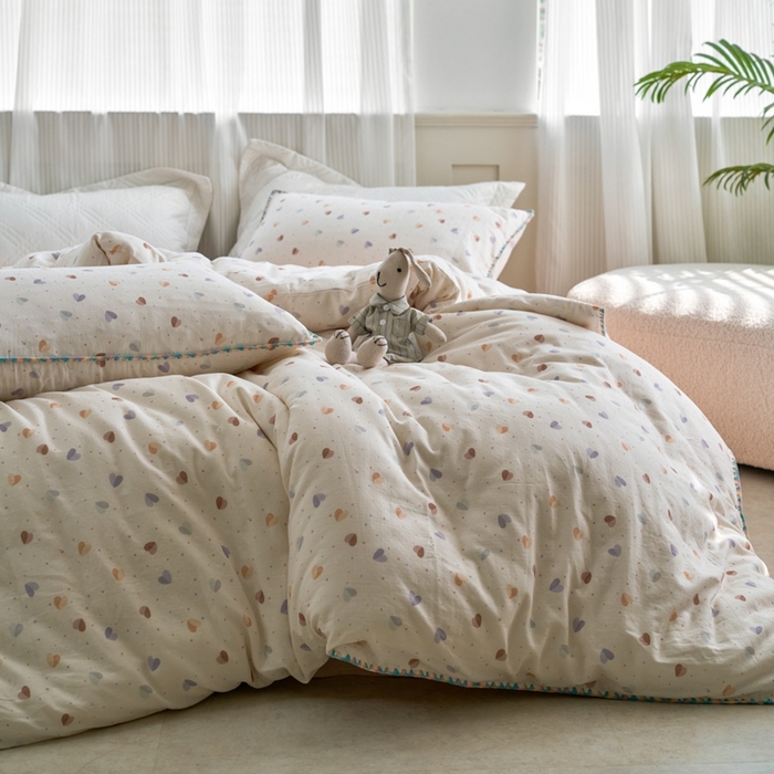 91家纺网 家纺一手货源 找家纺 洋铭区（原狠狠爱） 2025新款全棉彩边双层四件套 甜心咖啡