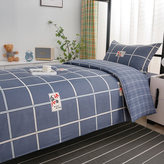 91家纺网 家纺一手货源 找家纺 乐旗家纺 2025新款A类AB版全棉环保印花学生上下铺宿舍三件套六件套 金榜題名-灰