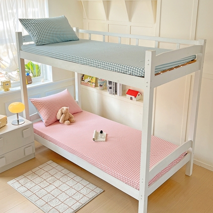 妖妖家纺 2025新款软糯格子学生床笠 草莓冰茶