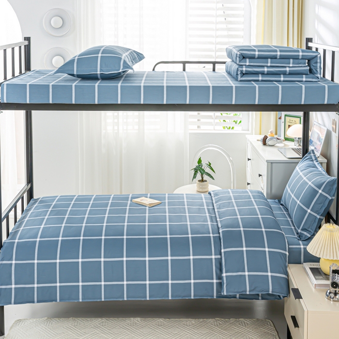 91家纺网 家纺一手货源 找家纺 上学郎家居 2025新款全棉13372学生三件套100棉单人床纯棉六件套学生宿舍床上用品 海兰格