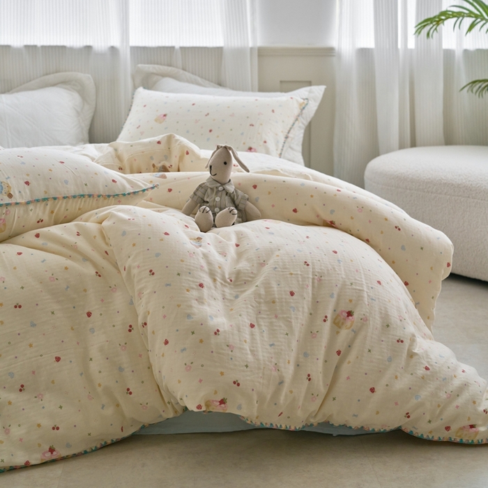 91家纺网 家纺一手货源 找家纺 洋铭区（原狠狠爱） 2025新款全棉彩边双层四件套 甜筒屋