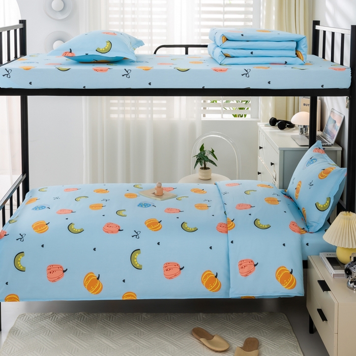 91家纺网 家纺一手货源 找家纺 上学郎家居 2025新款全棉13372学生三件套100棉单人床纯棉六件套学生宿舍床上用品 田园风情