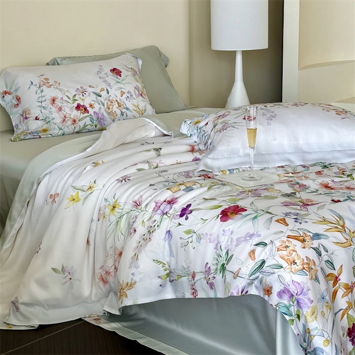 91家纺网 家纺一手货源 找家纺 馨蕊家居 2025新款80SLF奥地利兰精天丝夏被四件套-知否 风格一 夏被知否-月光白