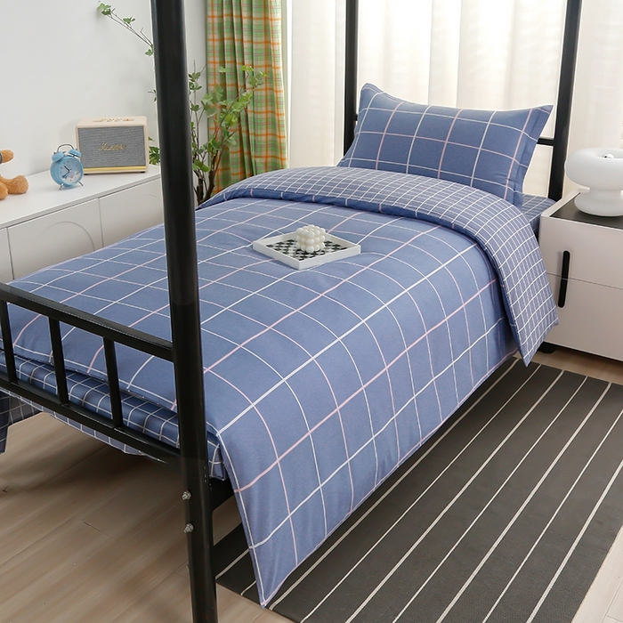 91家纺网 家纺一手货源 找家纺 乐旗家纺 2025新款A类AB版全棉环保印花学生上下铺宿舍三件套六件套 素雅格调-蓝