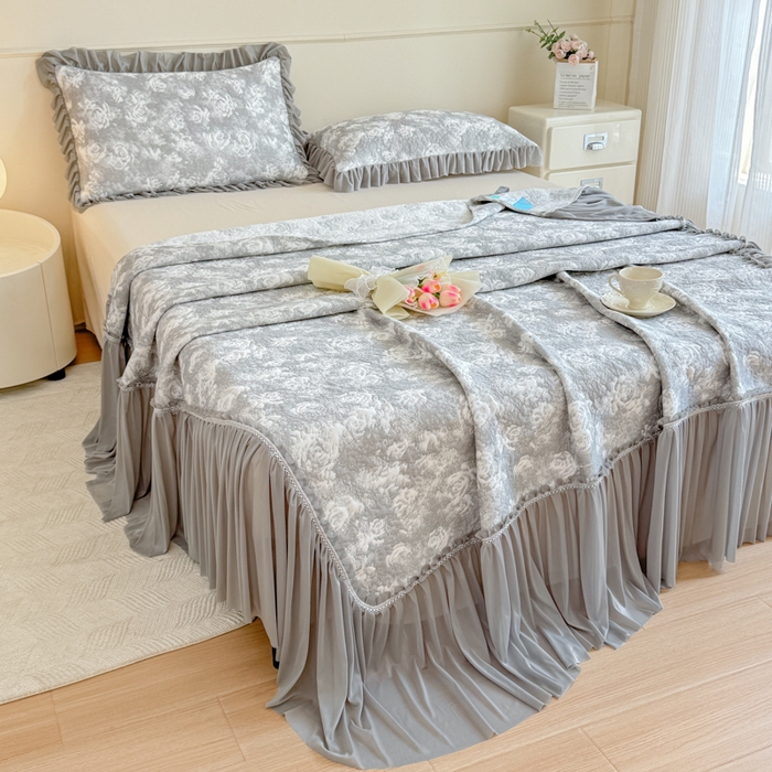 91家纺网 家纺一手货源 找家纺 慧菲 2025新款床盖款凉席三件套-玫瑰 玫瑰-灰