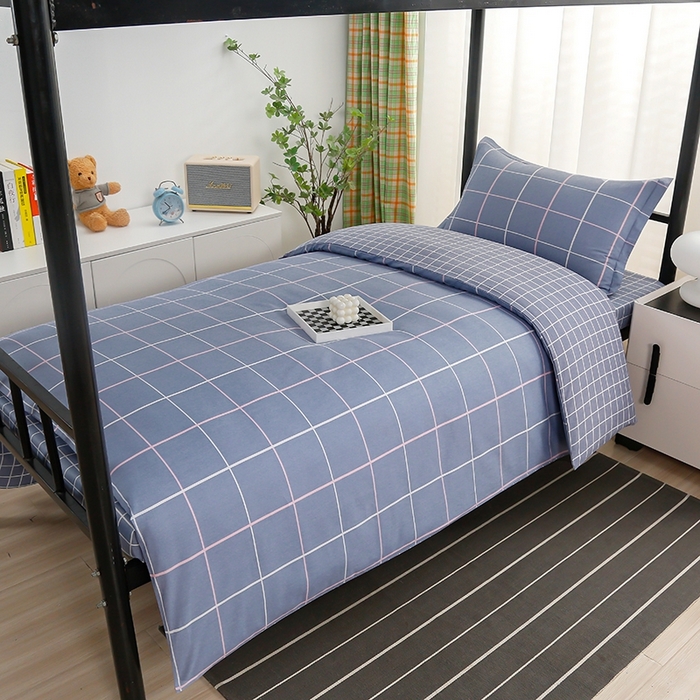 91家纺网 家纺一手货源 找家纺 乐旗家纺 2025新款A类AB版全棉环保印花学生上下铺宿舍三件套六件套 素雅格调-灰