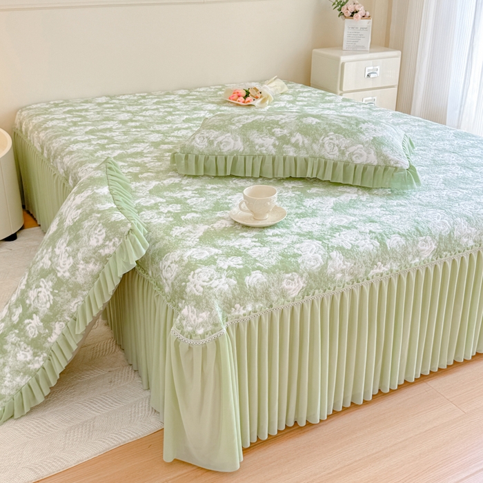 91家纺网 家纺一手货源 找家纺 慧菲 2025新款床盖款凉席三件套-玫瑰 玫瑰-绿