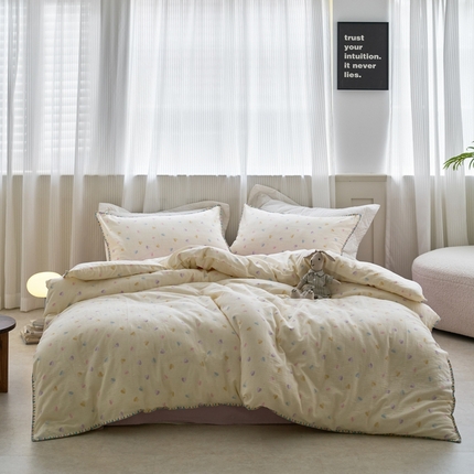 洋铭区（原狠狠爱） 2025新款全棉彩边双层四件套 波澜紫心