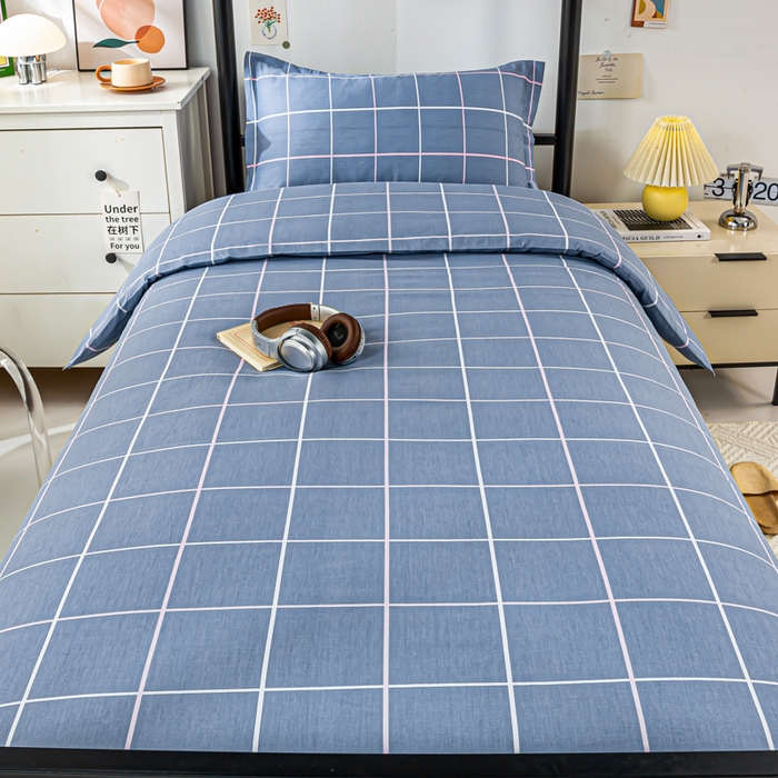 91家纺网 家纺一手货源 找家纺 上学郎家居 2025新款全棉13372学生三件套100棉单人床纯棉六件套学生宿舍床上用品 素雅格调