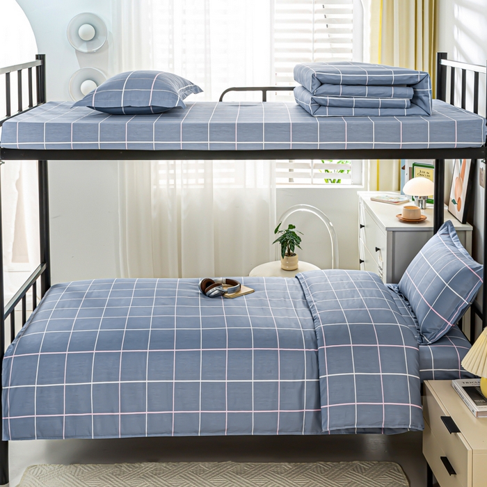 91家纺网 家纺一手货源 找家纺 上学郎家居 2025新款全棉13372学生三件套100棉单人床纯棉六件套学生宿舍床上用品 素雅格调