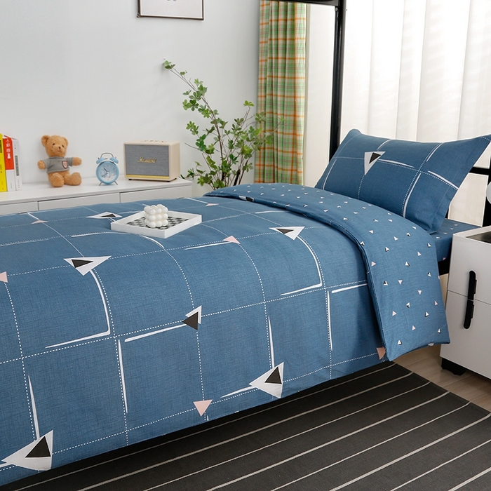 91家纺网 家纺一手货源 找家纺 乐旗家纺 2025新款A类AB版全棉环保印花学生上下铺宿舍三件套六件套 趣味几何