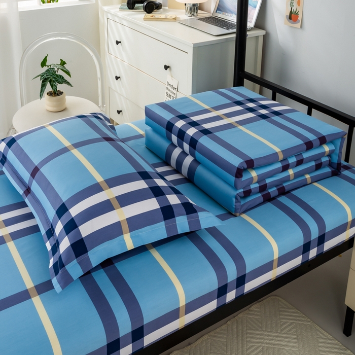 91家纺网 家纺一手货源 找家纺 上学郎家居 2025新款全棉13372学生三件套100棉单人床纯棉六件套学生宿舍床上用品 苏格兰