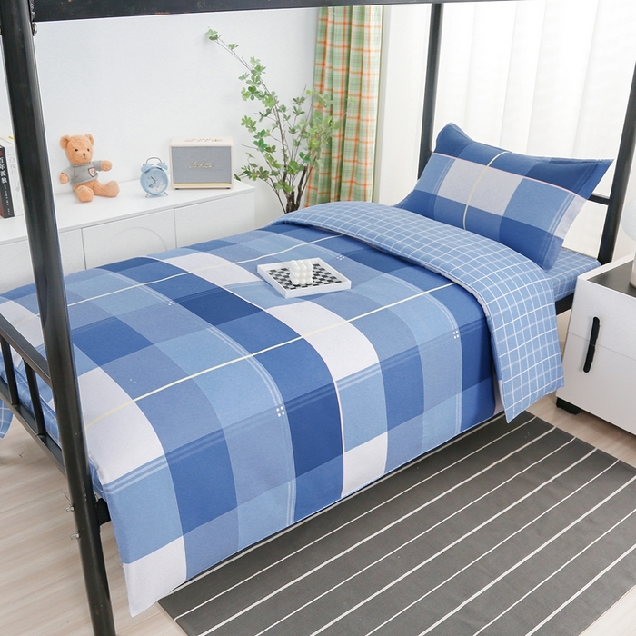 91家纺网 家纺一手货源 找家纺 乐旗家纺 2025新款A类AB版全棉环保印花学生上下铺宿舍三件套六件套 蓝调青春