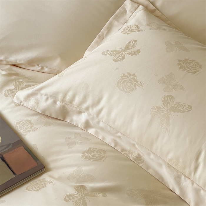 91家纺网 家纺一手货源 找家纺 凡客家居 2025新款100支（5050双股）长绒棉全棉提花四件套 花间集-浅香槟