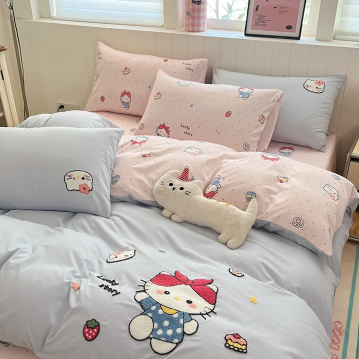 91家纺网 家纺一手货源 找家纺 如一 2025新款A类卡通印加毛巾绣水洗云朵棉四件套（提供买家秀） 淘气猫