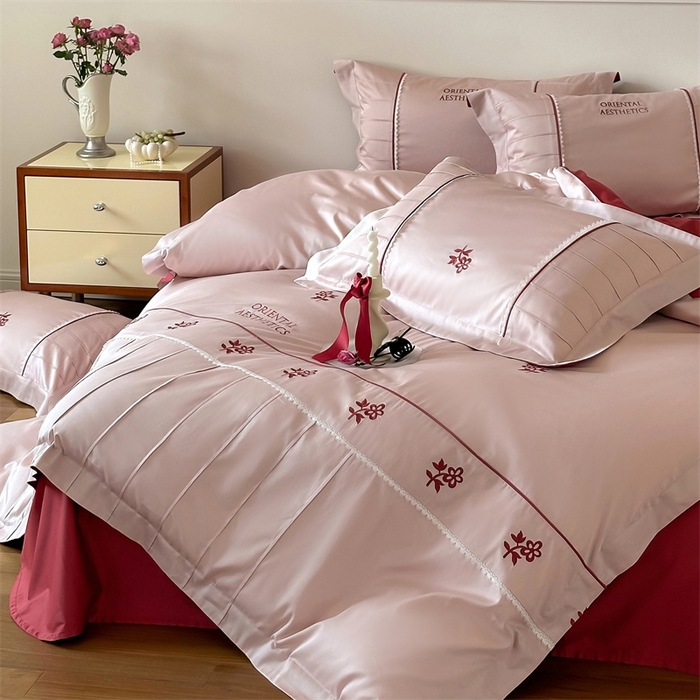 91家纺网 家纺一手货源 找家纺 （总）宏羽纺家纺 2025新款100s全棉纯棉贡缎法式刺绣花边四件套