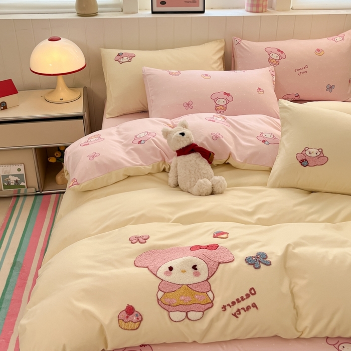 91家纺网 家纺一手货源 找家纺 如一 2025新款A类卡通印加毛巾绣水洗云朵棉四件套（提供买家秀） 美美蒂