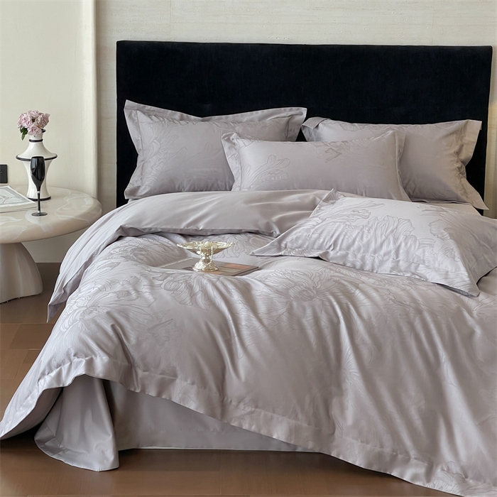 91家纺网 家纺一手货源 找家纺 凡客家居 2025新款100支（5050双股）长绒棉全棉提花四件套 奥罗拉-高级灰