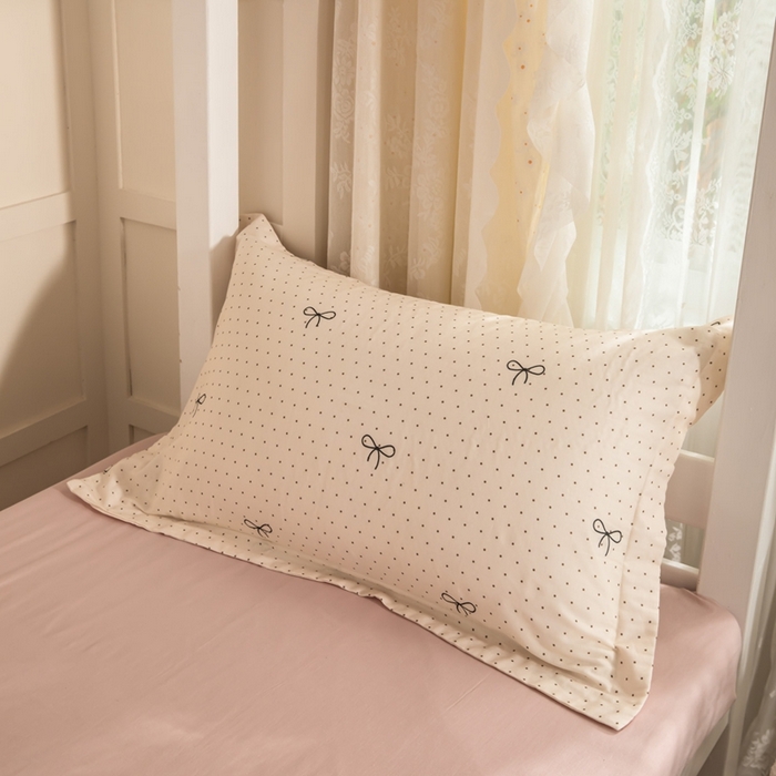 91家纺网 家纺一手货源 找家纺 锦罗绣 2025新款全棉双层纱学生套件三件套 波点蝴蝶结