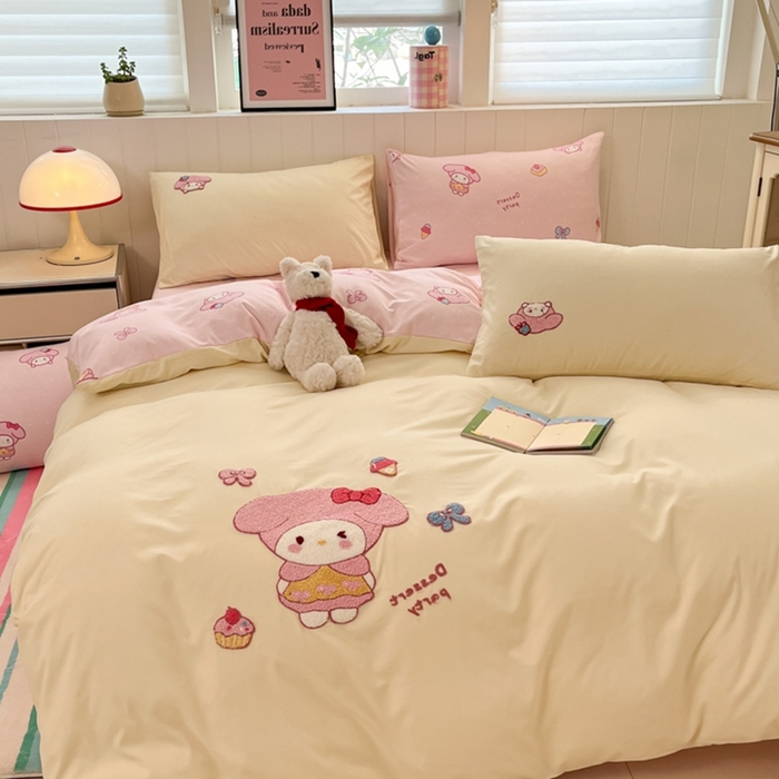 91家纺网 家纺一手货源 找家纺 如一 2025新款A类卡通印加毛巾绣水洗云朵棉四件套（提供买家秀） 美美蒂