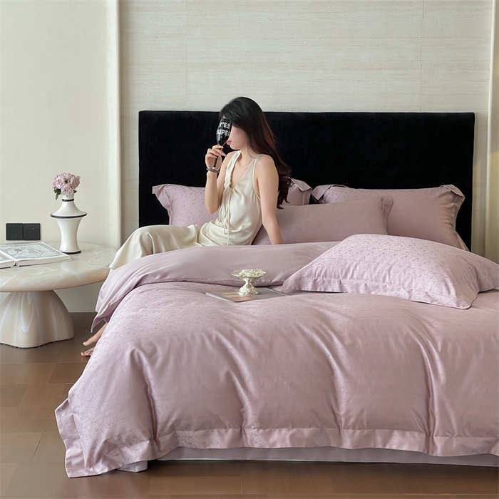 91家纺网 家纺一手货源 找家纺 凡客家居 2025新款100支（5050双股）长绒棉全棉提花四件套 克洛伊-莫奈紫