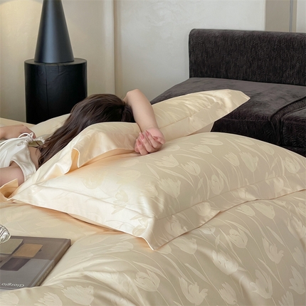 凡客家居 2025新款100支（5050双股）长绒棉全棉提花四件套 郁金香-浅香槟