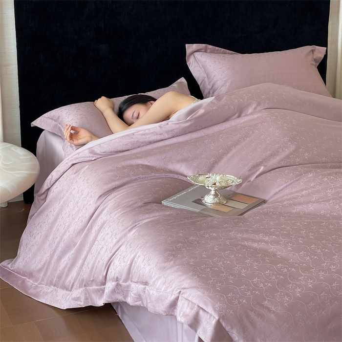 91家纺网 家纺一手货源 找家纺 凡客家居 2025新款100支（5050双股）长绒棉全棉提花四件套 克洛伊-莫奈紫