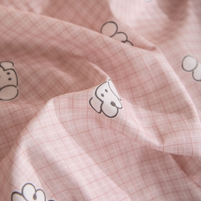 91家纺网 家纺一手货源 找家纺 锦罗绣 2025新款全棉双层纱学生套件三件套 好奇小狗