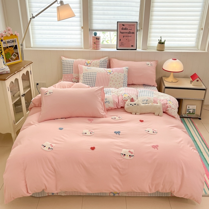 91家纺网 家纺一手货源 找家纺 如一 2025新款A类卡通印加毛巾绣水洗云朵棉四件套（提供买家秀） 好多猫