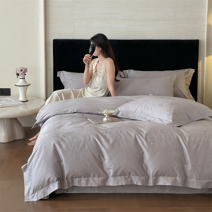 91家纺网 家纺一手货源 找家纺 凡客家居 2025新款100支（5050双股）长绒棉全棉提花四件套 奥罗拉-高级灰