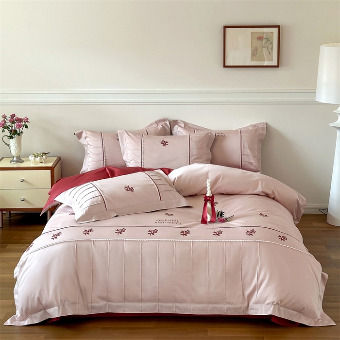 91家纺网 家纺一手货源 找家纺 （总）宏羽纺家纺 2025新款100s全棉纯棉贡缎法式刺绣花边四件套