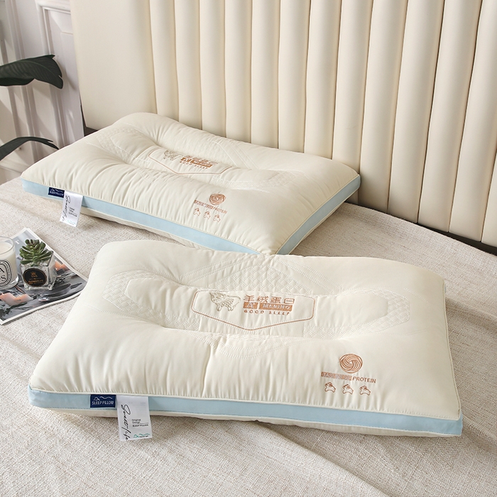 91家纺网 家纺一手货源 找家纺 雅晨枕芯工厂店 2025新款羊绒蛋白护颈枕枕头枕芯 蓝色 48x74cm高枕/只