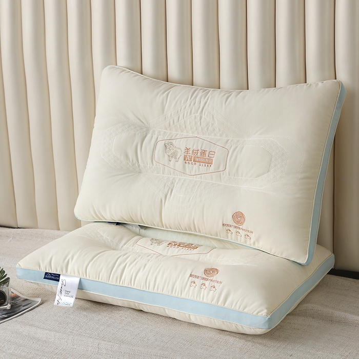 雅晨枕芯工厂店 2025新款羊绒蛋白护颈枕枕头枕芯 蓝色 48x74cm高枕/只