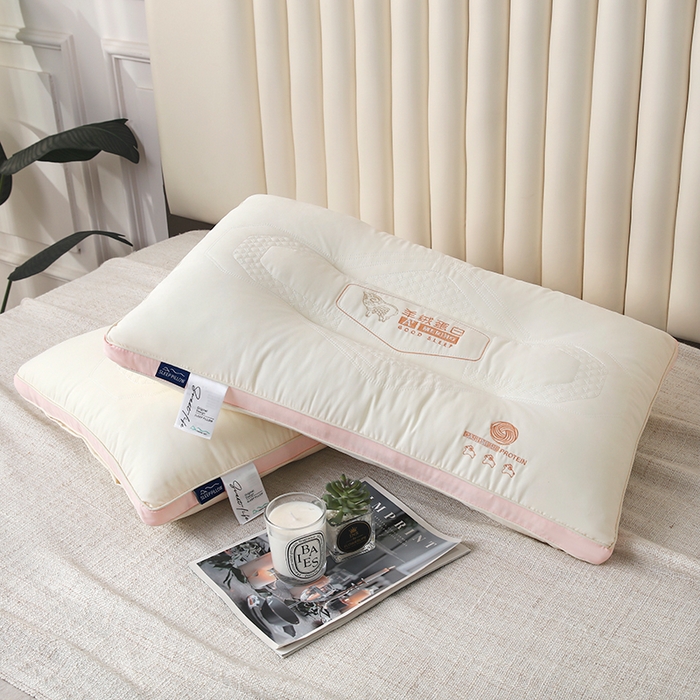 91家纺网 家纺一手货源 找家纺 雅晨枕芯工厂店 2025新款羊绒蛋白护颈枕枕头枕芯 粉色 48x74cm高枕/只