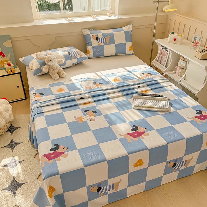 91家纺网 家纺一手货源 找家纺 爱彼家纺 2025新款原棉老粗布床单床单单件凉席席子 腊肠狗-蓝