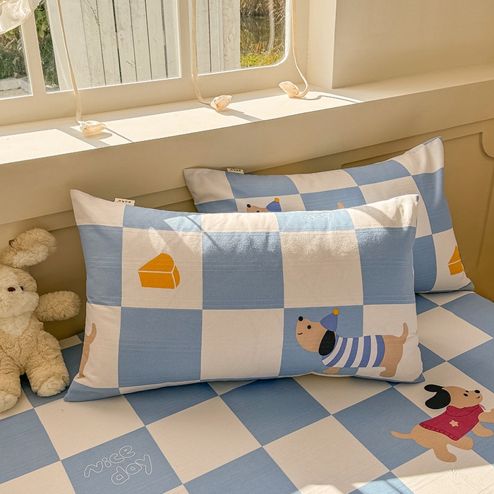 91家纺网 家纺一手货源 找家纺 爱彼家纺 2025新款原棉老粗布床单床单单件凉席席子 腊肠狗-蓝