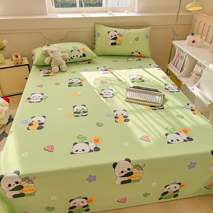 91家纺网 家纺一手货源 找家纺 爱彼家纺 2025新款原棉老粗布床单床单单件凉席席子 熊猫乐园