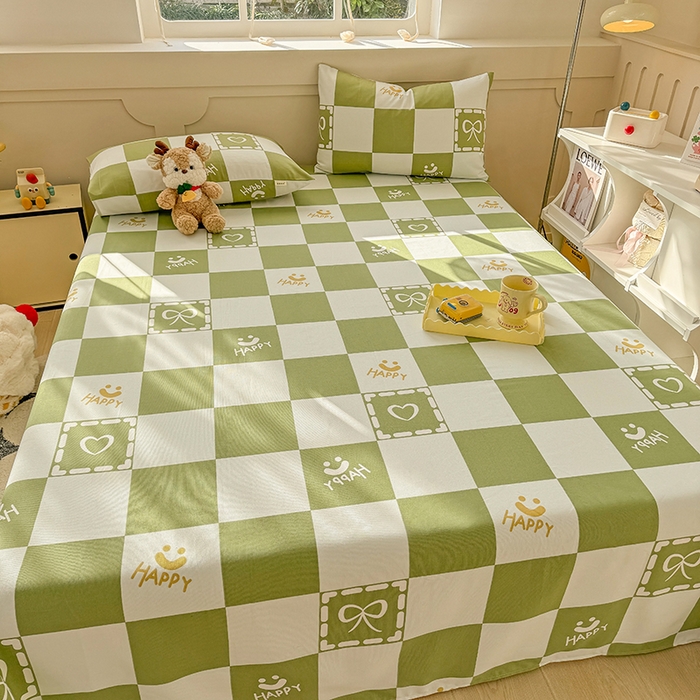 91家纺网 家纺一手货源 找家纺 爱彼家纺 2025新款原棉老粗布床单床单单件凉席席子 格子简爱-绿