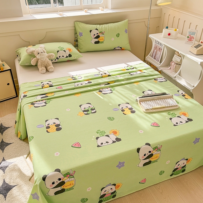 91家纺网 家纺一手货源 找家纺 爱彼家纺 2025新款原棉老粗布床单床单单件凉席席子 熊猫乐园