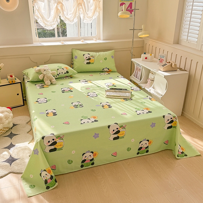 91家纺网 家纺一手货源 找家纺 爱彼家纺 2025新款原棉老粗布床单床单单件凉席席子 熊猫乐园