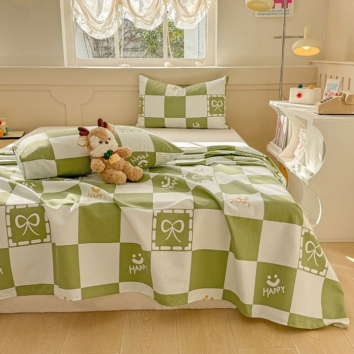 91家纺网 家纺一手货源 找家纺 爱彼家纺 2025新款原棉老粗布床单床单单件凉席席子 格子简爱-绿